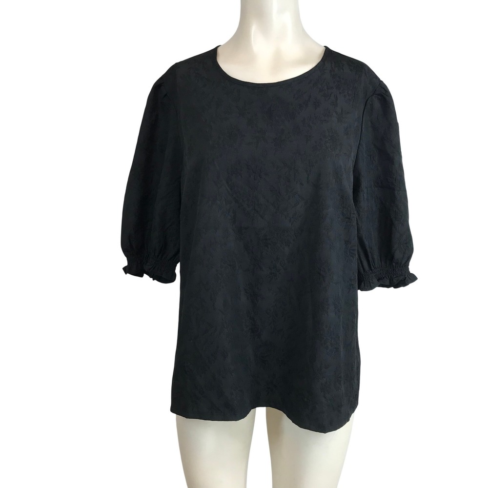 Ted Baker Womens Black Floral Jacquard Puff Sleeve Blouse XL 1037380
